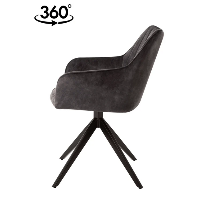 Esszimmerstuhl Cannes Dunkelgrau mit schwarzem Fuß Mahom