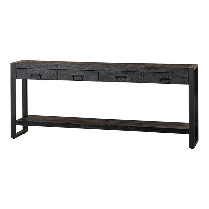 Mangoholz Seitentisch Britt Schwarz 3 Schubladen 150 cm Mahom