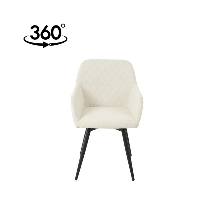 Esszimmerstuhl Amiens Weißer Bouclé-Stoff mit schwarzem Fuß Mahom