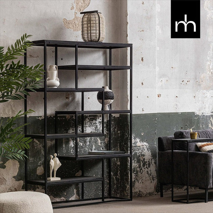 Mangoholz Fächerschrank Chicago Schwarz 120 cm Mahom