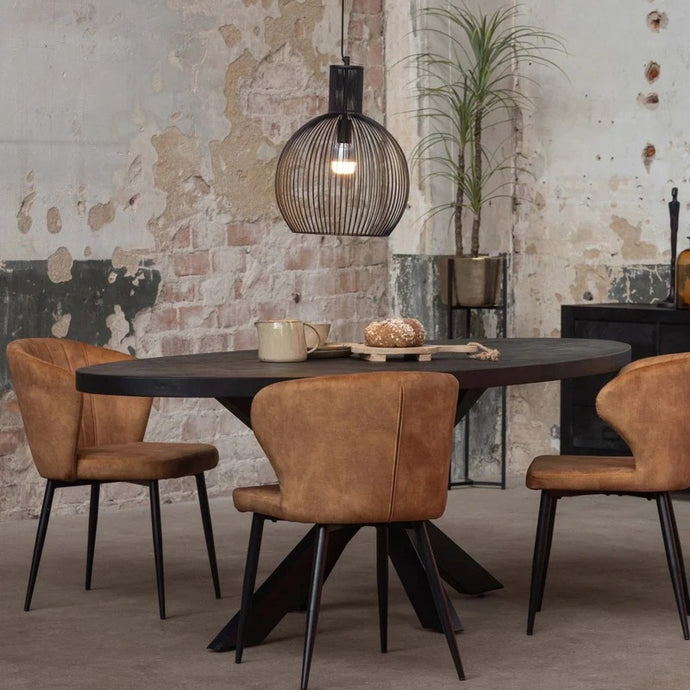 Mangoholz Esstisch Tulsa Schwarz Oval 260×120 cm Mahom