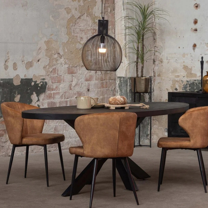 Mangoholz Esstisch Tulsa Schwarz Oval 300×130 cm Mahom