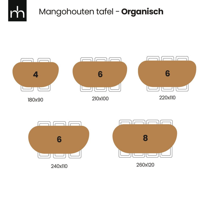 Mangoholz Esstisch Organisch Alessia 210x100 cm Mahom