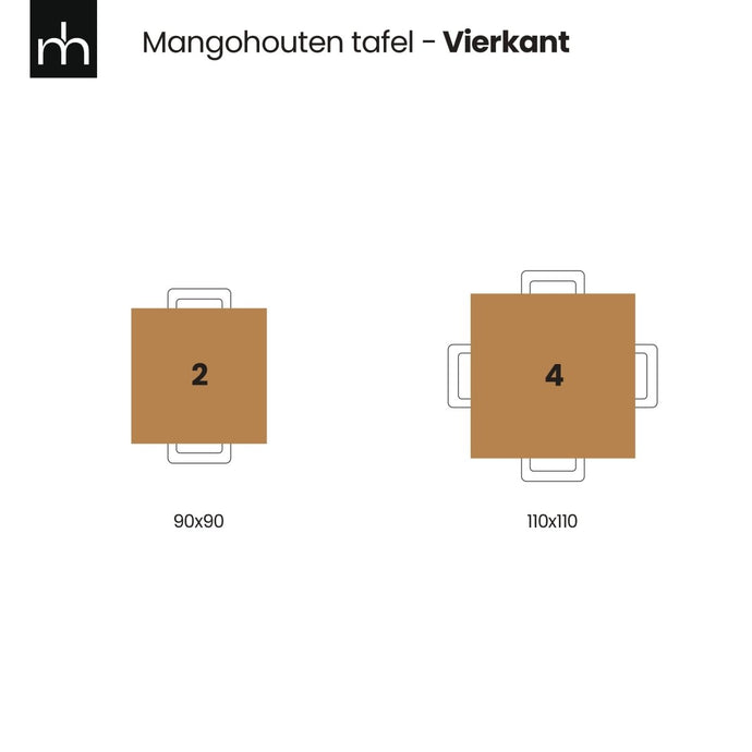 Mangoholz Esstisch Nova Quadratisch 110x110 cm Dunkelbraun Mahom