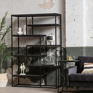Mangoholz Fächerschrank Chicago Schwarz 80 cm Mahom